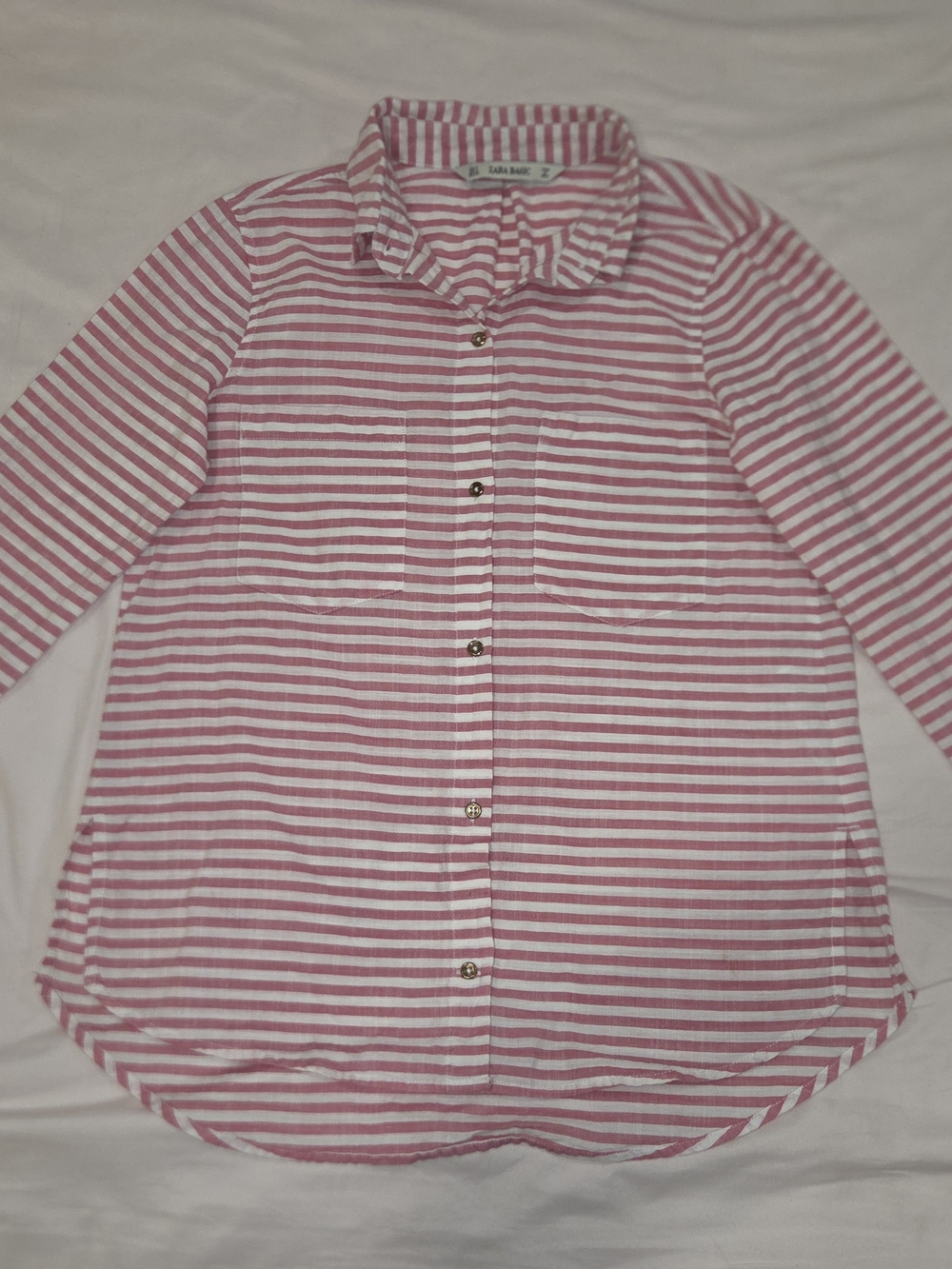 Zara Basic Pink & White Striped Button-Down Shirt Small